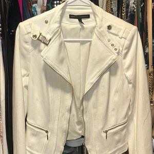 White House Black Market Cream Leather Jacket with Gold Accents